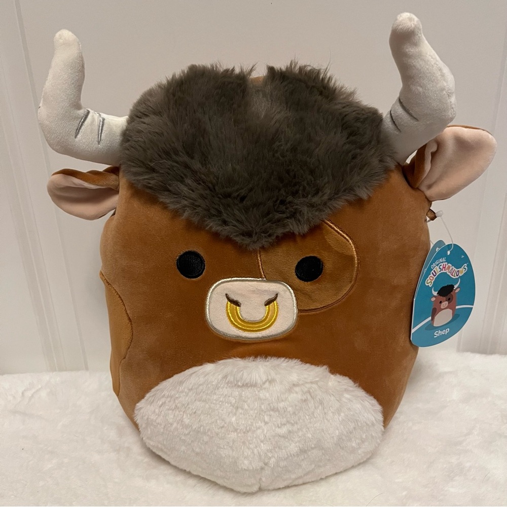 Squishmallow Shep Brown Bull 🐮, Nose Ring, Buffalo Ox Cow Clover, 11” New